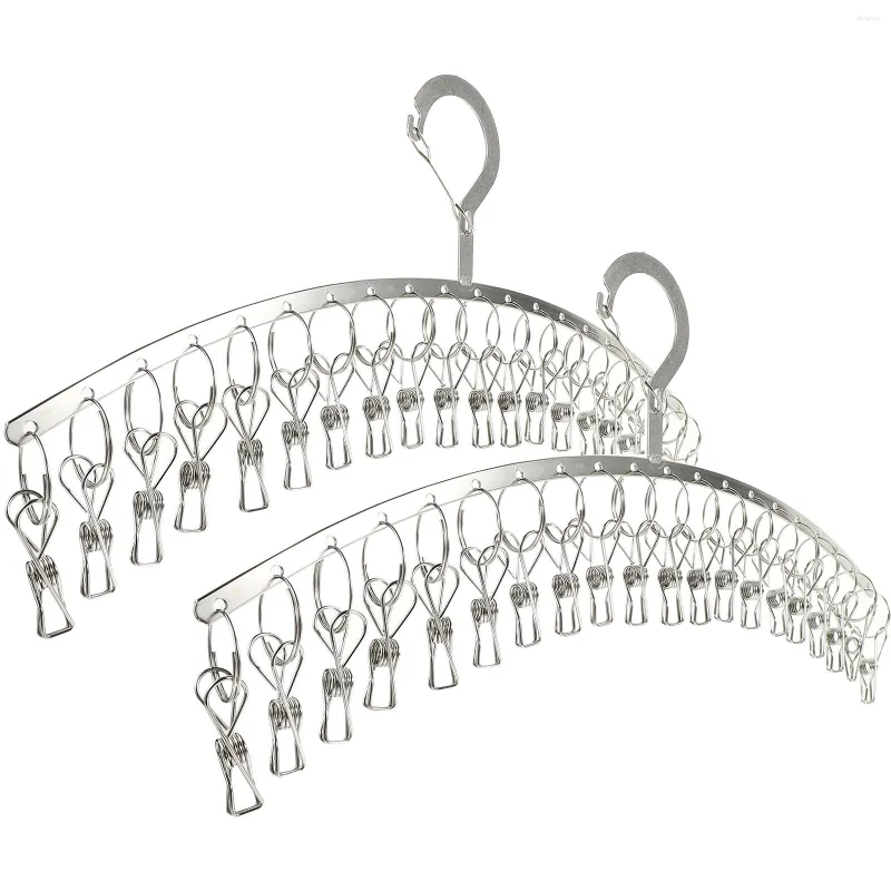 Kleiderbügel, 2 Stück, 20 Clips, Wäscheständer, Edelstahl, Kleiderbügel, Handtuch, winddicht, Wäsche, Schnürsenkel, Kleidung, Organizer, dekorativer Wandhaken, Baby