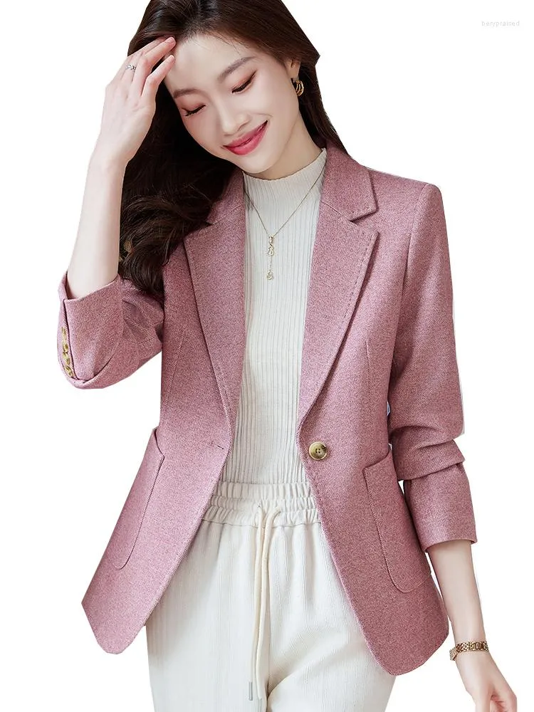 Women's Suits High Quality Pink Coffee Women Blazer Autumn Winter Office Ladies Business Work Wear Jacket Female Formal Coat With Pocket