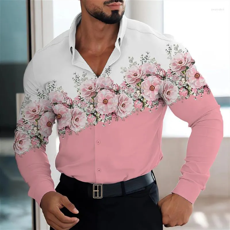 Мужские повседневные рубашки 2023, рубашка с длинными рукавами, костюм с цветочным принтом, трендовые пуговицы с геометрическим четким узором, мягкая и удобная одежда