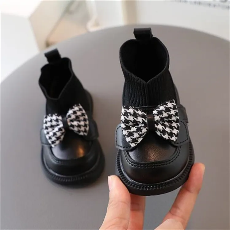 Kinder Stiefeletten Herbst Winter Kleinkinder Baby Bogen Socken Booties Prinzessin Leder Schuh Mode Kinder Mädchen Martin Stiefel