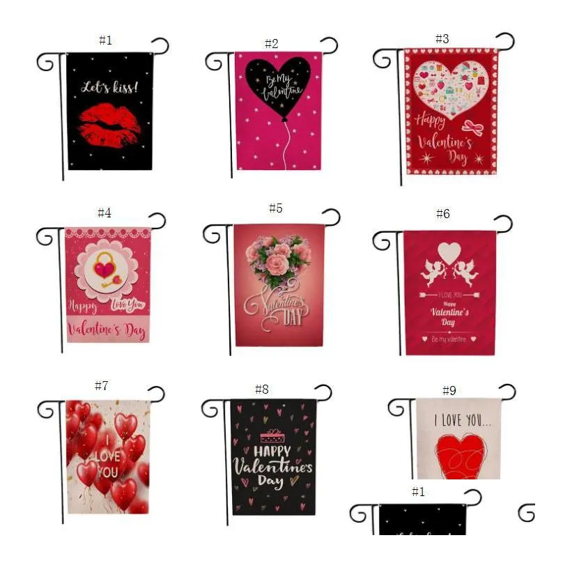 Bannerflaggor Happy Valentines Day Flag Sweet Heart Decorative Valentine Garden House Decoration 47x32cm 16Styles Drop Delivery Home FE DHPP0