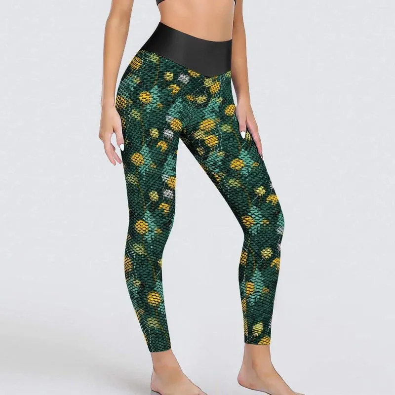 Leggings da donna Dente di leone giallo Piante sexy Stampa Pantaloni da yoga fitness Vita alta Legging sportivo senza cuciture Leggins personalizzati divertenti