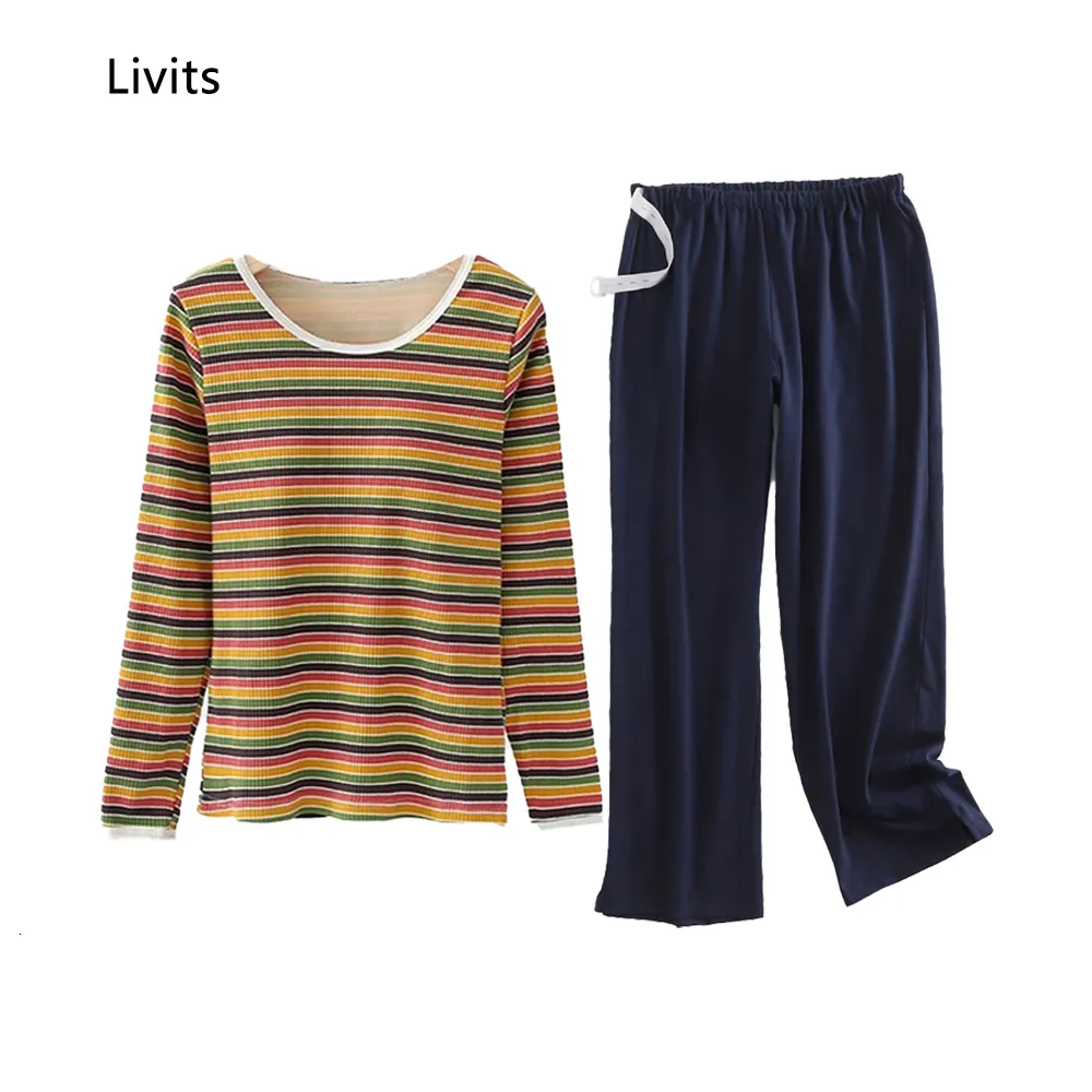 Vetements De Nuit Pour Femmes LORIOT Pyjamas Rayes Ensembles Dentelle Vetements De Nuit Reglables Pyjamas Loungewear Pantalon A Manches Longues Casual SA1481 230922 1 357 DHgate
