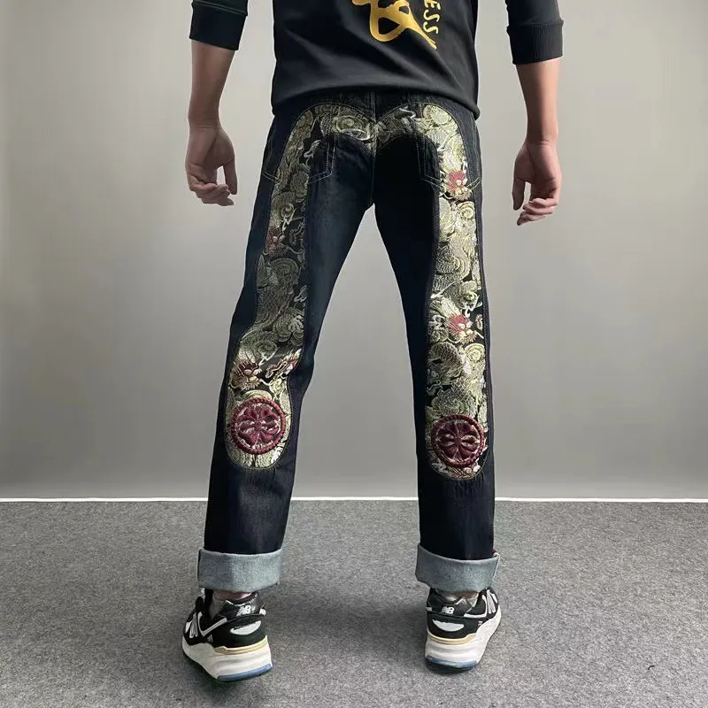 Europeiska AMR och American High Street Hip-Hop Jeans tryckt hipster raka bredbensbyxor