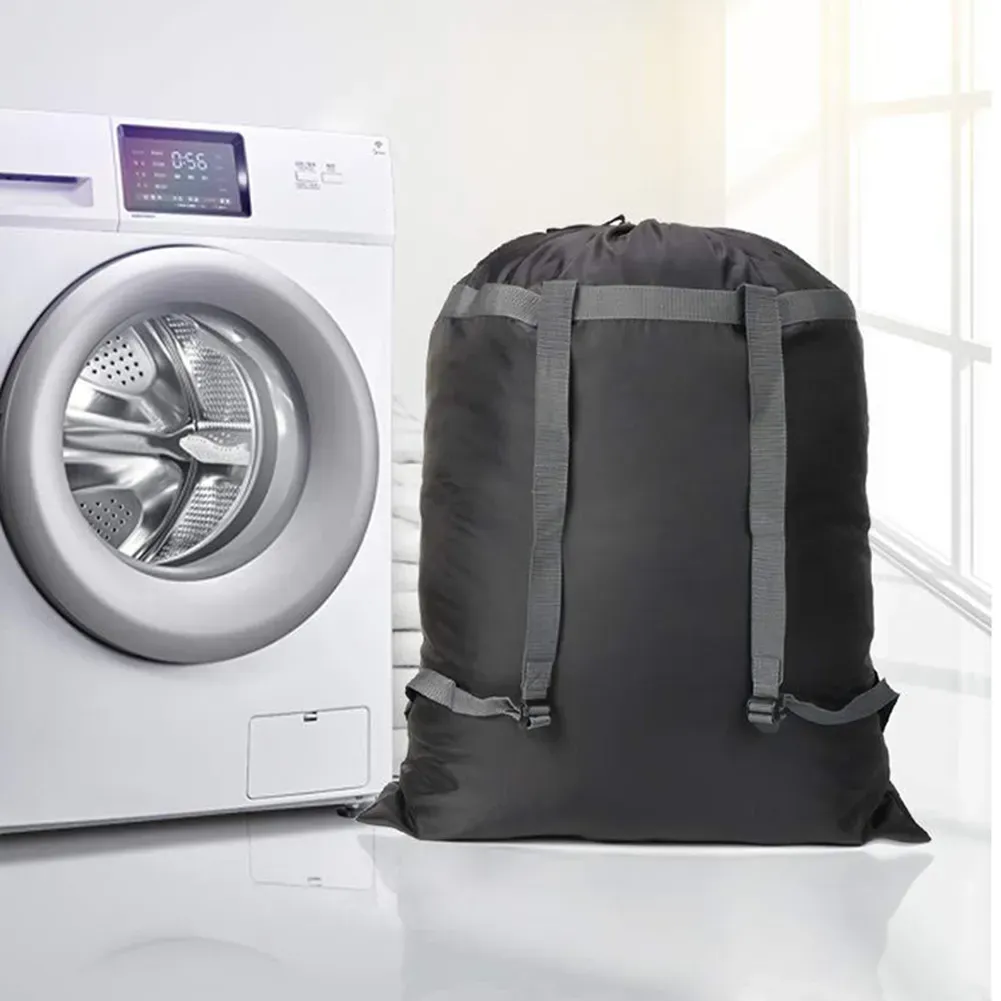 Grande saco de lavanderia mochila de lavagem de poliéster resistente com 2 alças ajustáveis para acampamento escolar jan88