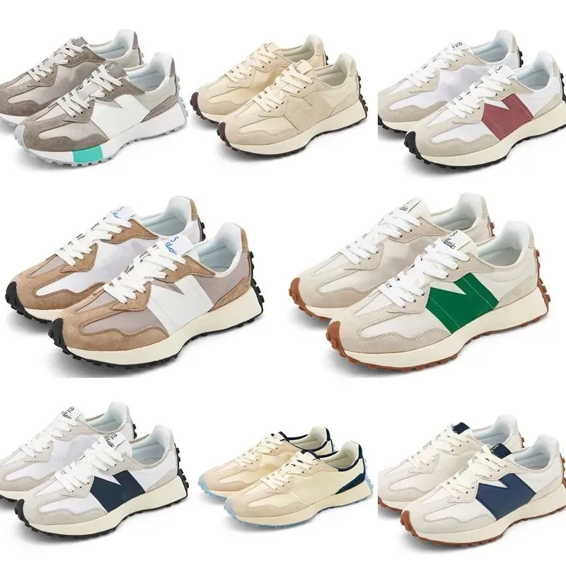 N 327 tênis masculino sapatos esportivos branco marinho tênis azul luz camelo branco grama verde mar sal feijão vermelho leite cinza escuro feminino baixo jogging sapato de caminhada