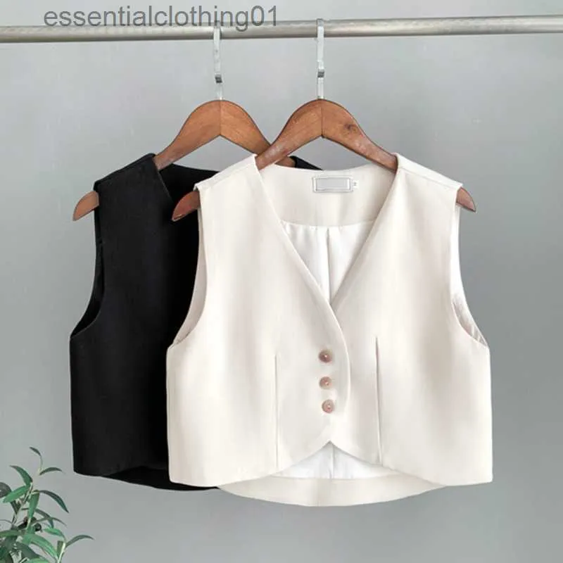 Kvinnors västar #0724 Spring Vest Coat Women Black White Short Vest Waistcoat Slim Office Vest Women