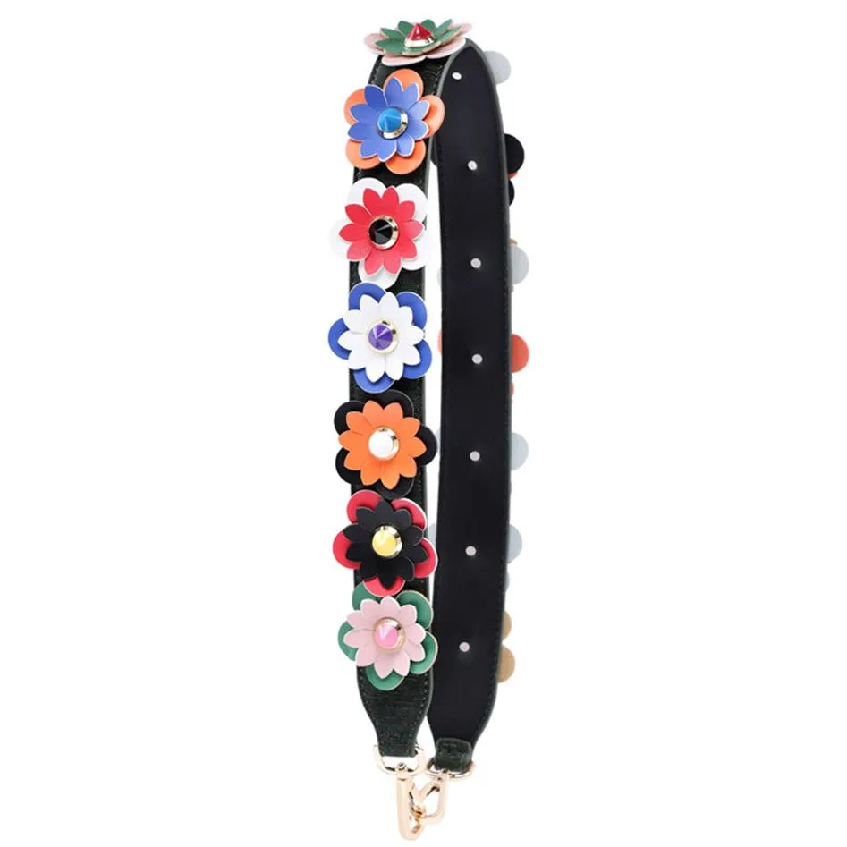 Färgglada blommor mode axelband för påsar bagageband högkvalitativa läderhandtag för handväskor flera färger271u