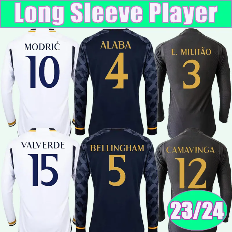 23 24 ALABA CAMAVINGA Mens Soccer Jerseys MODRIC TCHOUAMENI KROOS VALVERDE RUDIGER Long Sleeve Player Home Away 3rd Football Shirts