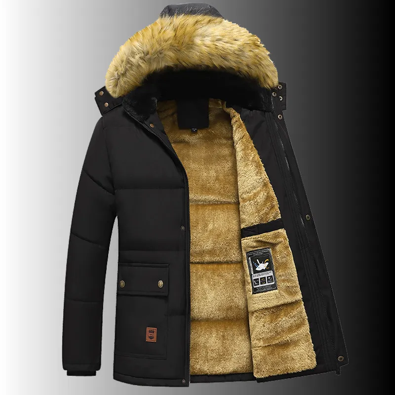 Piumino da uomo Parka invernale in pelliccia calda e spessa Cappotti capispalla Parka in cotone imbottito oversize di lusso vintage con cappuccio in lana d'agnello solida 230921