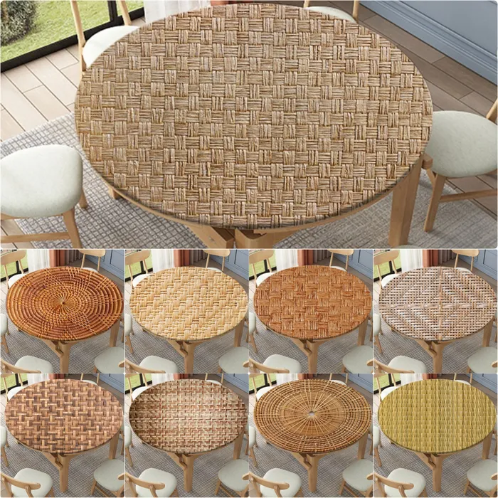 Tovaglia intrecciata in rattan tovaglia rotonda modello intrecciato tovaglia elastica impermeabile per tavolo da pranzo copertura protettiva per decorazioni da scrivania carina 230921