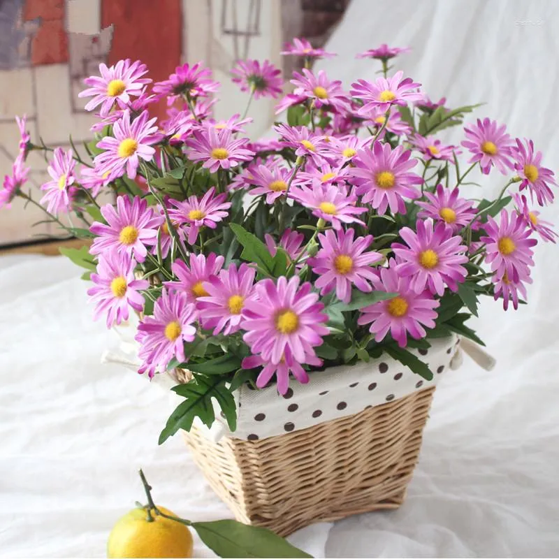 Fleurs décoratives 1 bouquet de marguerite artificielle en plastique tournesol avec plante d'herbe verte pour la maison cadeau de fleuriste de fête de mariage