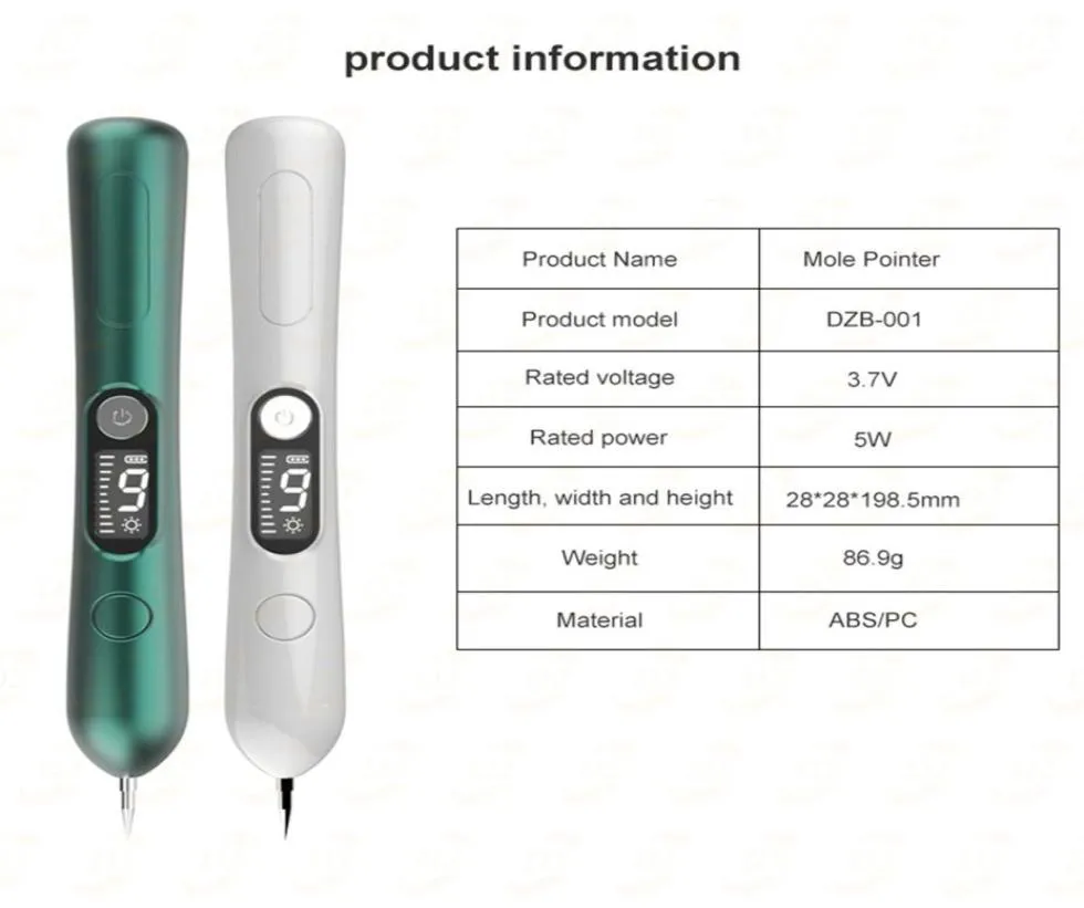 LCD Laser Plasma Pen Talpa Rimozione lentiggine Strumento di bellezza per la casa Macchina Blemish Wart Dark Spot Skin Tag Remover Strumento 9 livelli With3029590