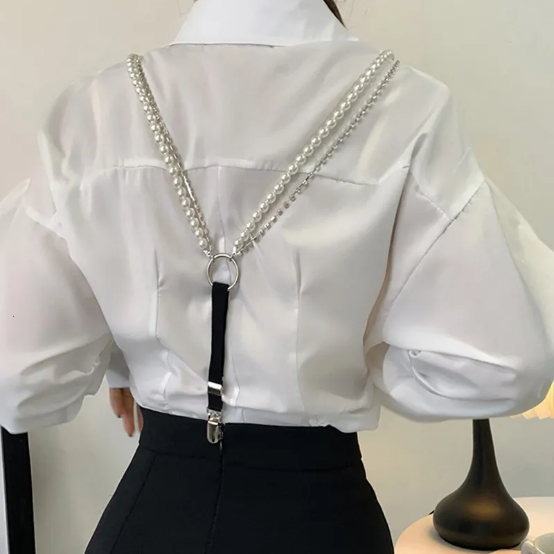 Womens Suspenders Pearl Rhinestone Chain Belt Adjustable