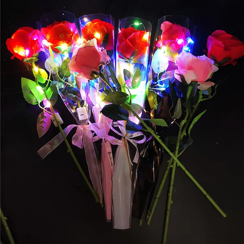 LED Light Up Rose Glowing Silk Flower Birthday Party Supplies Wedding Decoration Alla hjärtans dag Mors dag Halloween Artificial Fake Flowers