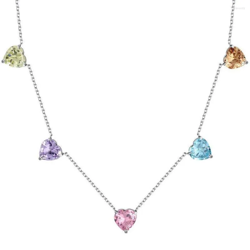 Chaînes 5 pcs Big Heart en forme de pierre de naissance Pastel Coloré Mode Femmes Bijoux Charme Collier Collier