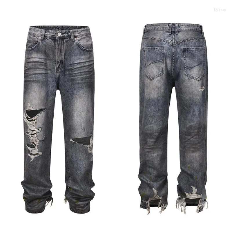 Men's Jeans Mud Dyeing Erosion Damage Men Women High Quality Washing Pants Versatile Straight Leg Trousers