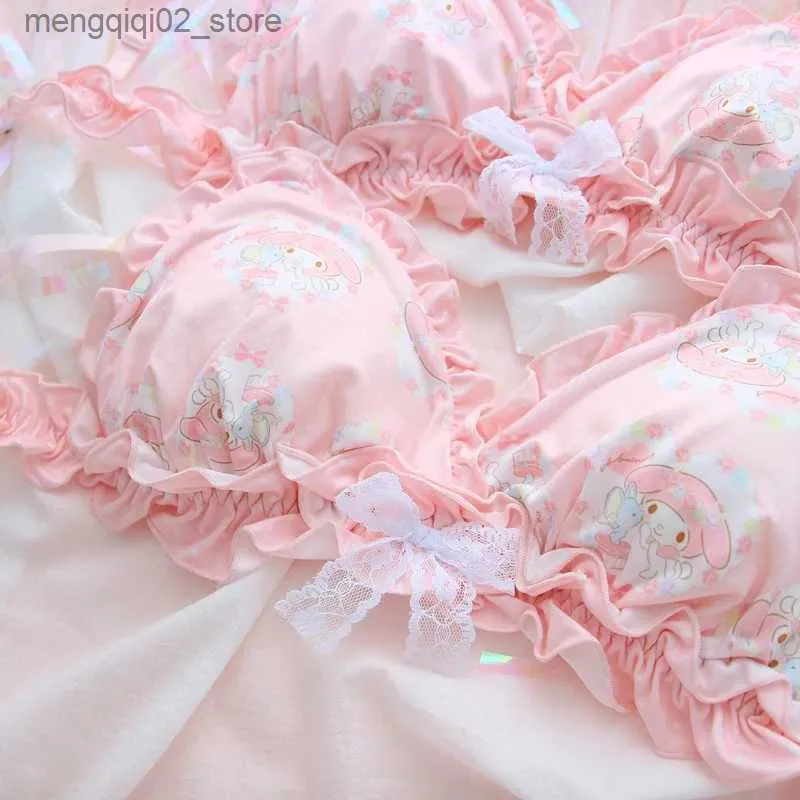 Cute Japanese Bras Briefs Underwear Set Lolita Girl Pink Plaid