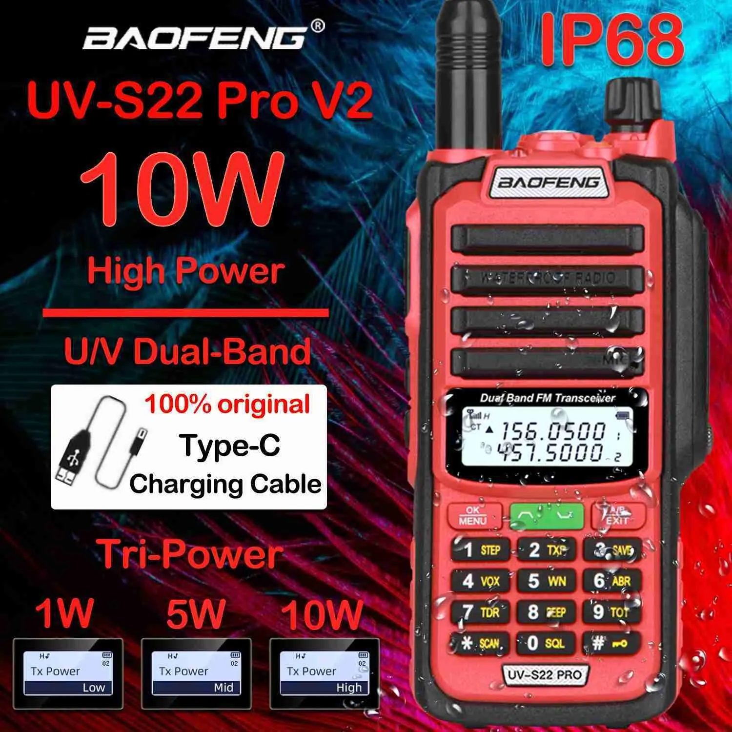 Walkie Talkie Baofeng UV S22 Pro V2 Aggiornamento Tri-power Ham Radio CB Impermeabile IP68 Walkie Talkie a lungo raggio Dual Band UV-9R Plus Radio bidirezionale HKD230922