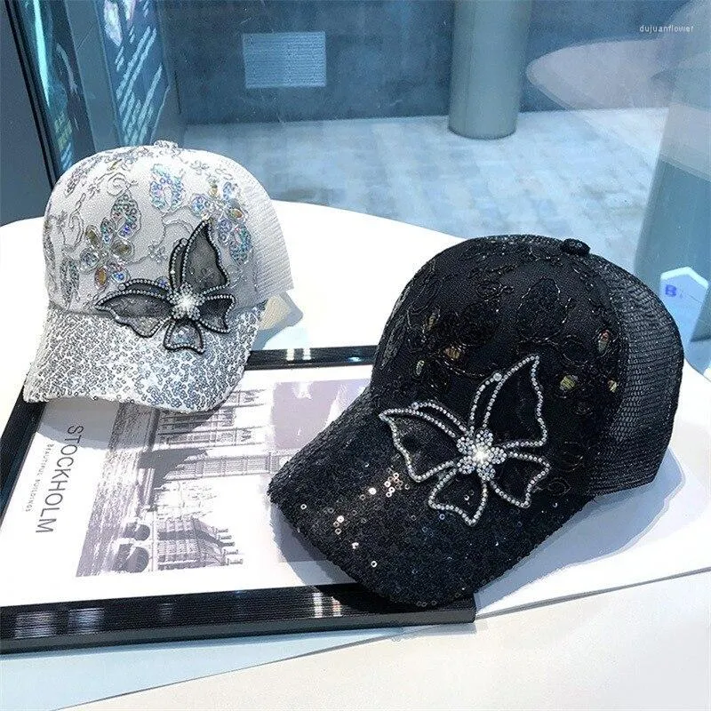 Casquettes de Baseball pour femmes, chapeau à paillettes papillon exquis, mode Hip Hop, confortable, respirant, résistant au soleil