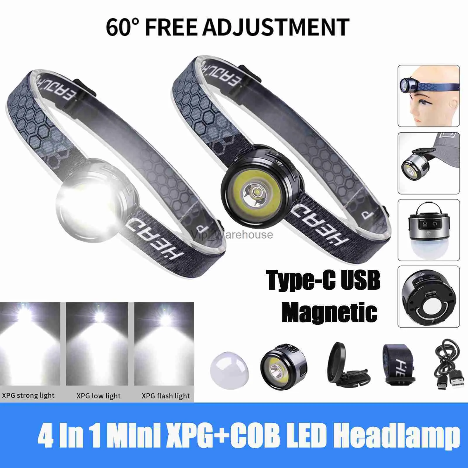 Huvudlampor Ny XPG+COB Multifunktion Strålkastare med magnetkroklock Klippstrålkastare Camping Lantern Working Torch Laddningsbar ficklampa HKD230922