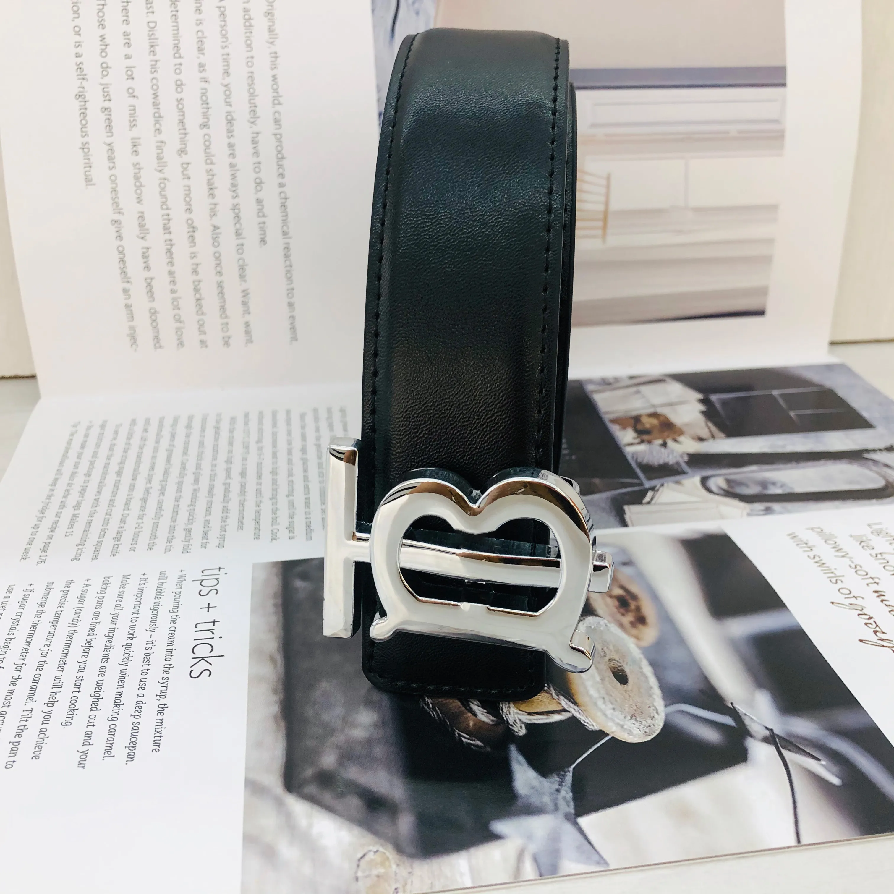 Womens Genuine Leather Belt - Designer Fashion, Litchi 