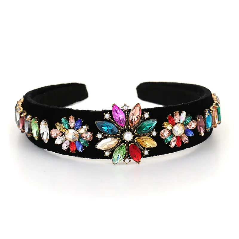 Crystal Rhinestone Wide Velvet Headband for Women and Girls  display picture 1