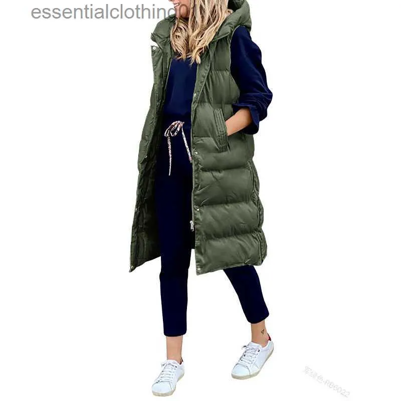 Damenwesten 2022 neue Damenweste Baumwollmantel Herbst und Winter mit Kapuze langer Mantel ärmellos lose Damenweste Snowwear L230922