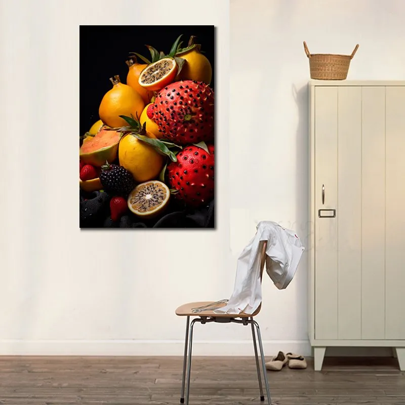 Pôster de tela, natureza morta, frutas, morango, banana, laranja, imagem artística impressa para nova casa, cozinha, decoração de parede