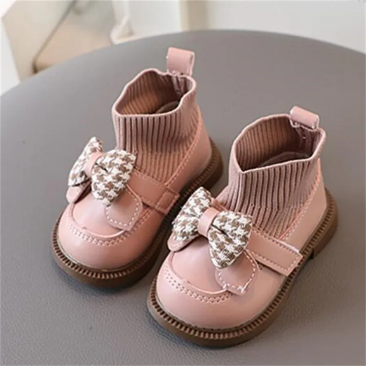 Autumn Winter Kids Martin Bootstoddlers Baby Bow Booties Princess Leather Shoe Fashion Children Girl Ankle Boot