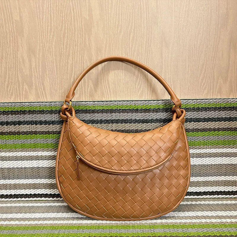 Weave bolsa de ombro designer meia lua carteira de couro genuíno dentro letras de moda underarm pacote fecho de zíper duas peças conjunto mulheres bolsas bolsa