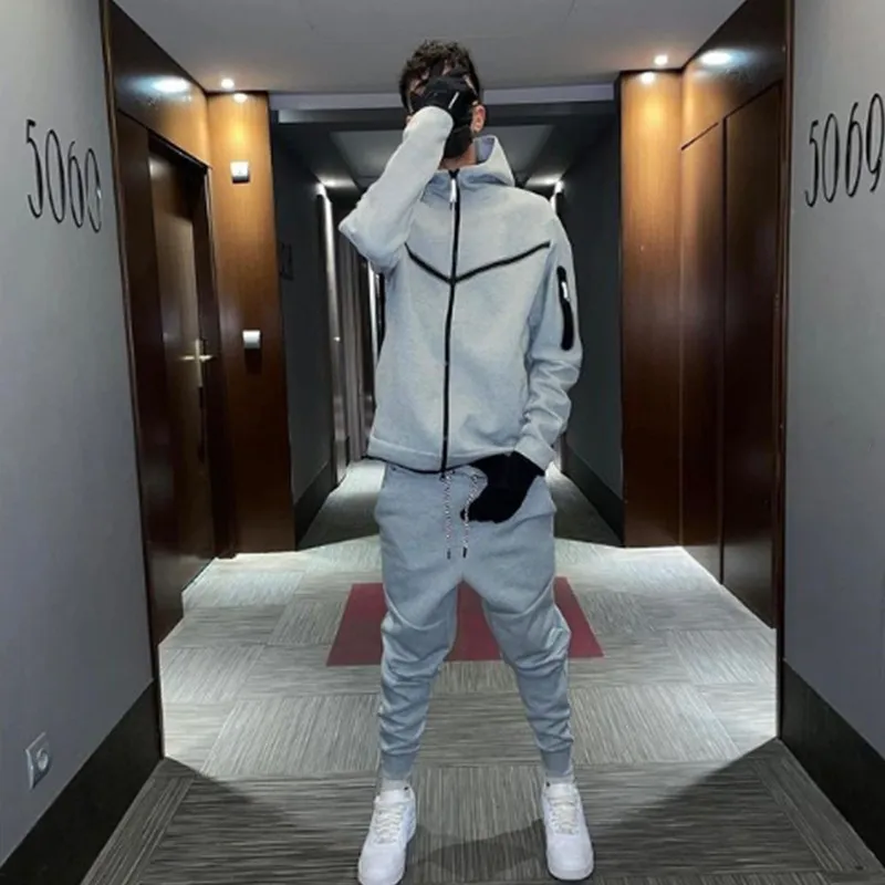 Tracuits Suit Hoodie Fashion Casual Sports Zipper Jacket Trousers Suitpant Men New in Men's Sets 230922_voghion.com