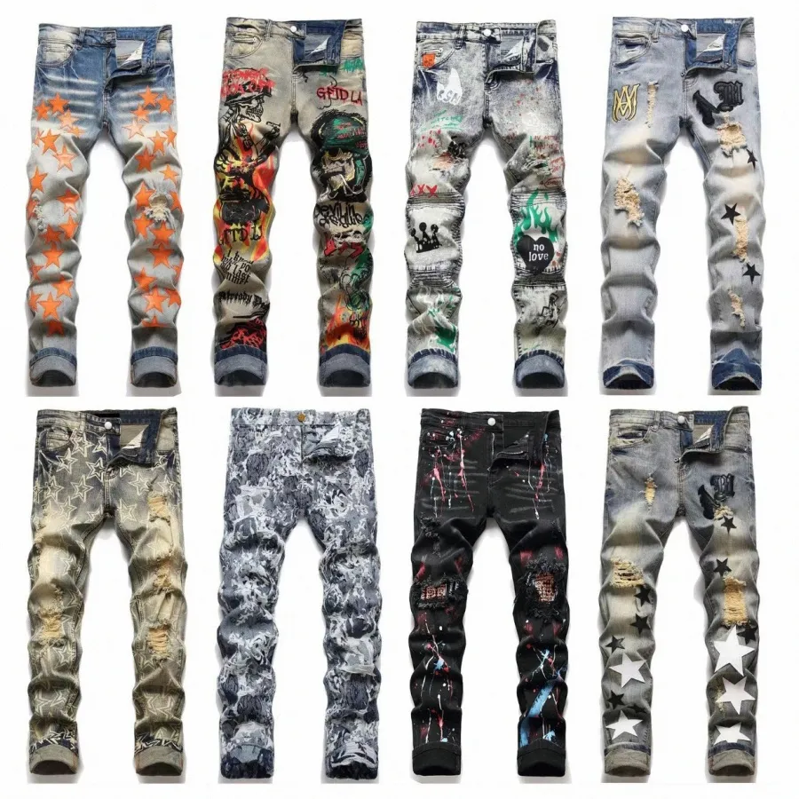 Motorcycle TRENDY KSUBI AM JEANS Designer Jeans Mens Fashion Cool Style Denim Pant en détresse Ripped Biker Broide Religion Pantal