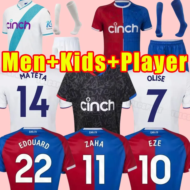 2023 2024 CRYSTAL OLISE Футбольные майки 22 23 MILIVOJEVIC OLISE KOUYATE J.AYEW ZAHA MATETA CHLUPP PALACE На выезде Kid BENTEKE SCHLUPP Футболка для болельщиков, версия игрока