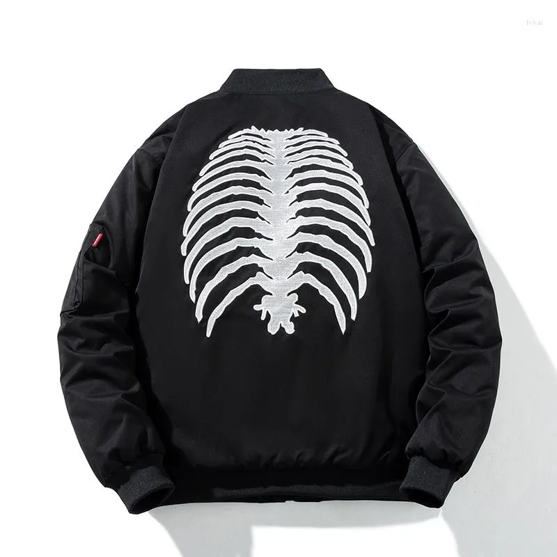 Jaquetas masculinas jaqueta bomber hip hop crânio esqueleto moda motocicleta beisebol outono inverno casacos masculino solto legal streetwear