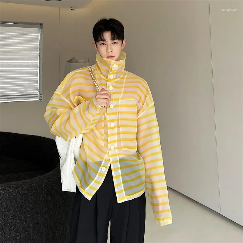 Camicie Casual Da Uomo 2023 Camicia A Maniche Lunghe Gialla A Righe Trasparenti Estive Camicetta Di Protezione Solare Uomo Donna Rashguard Allentato Da 30 42 DHgate