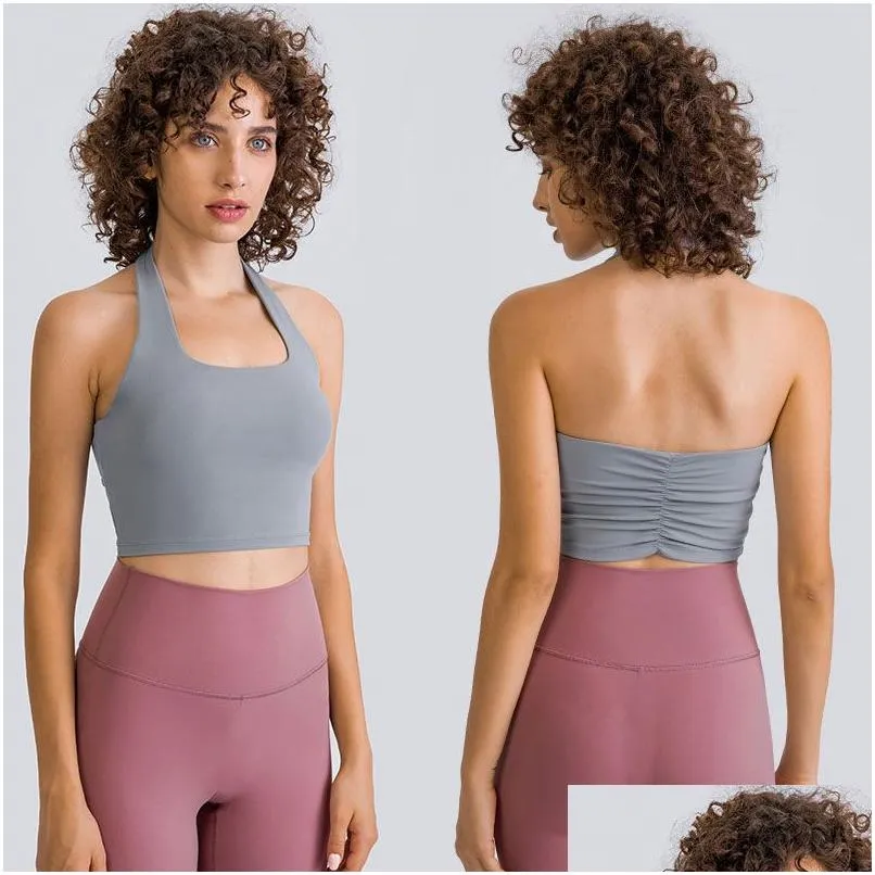 Yoga Outfit L146 Women Fashion Y Sports Bra Tank Tops Hangs Neck Fit Back Fabric Folds Underwear Vest Feels Buttery-Soft Top With Remo Dhgsm