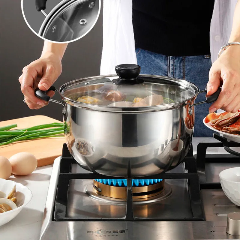 Soup pot stainless steel thickened pot household steaming and stewing double ear small pot small steaming pot gift pot set