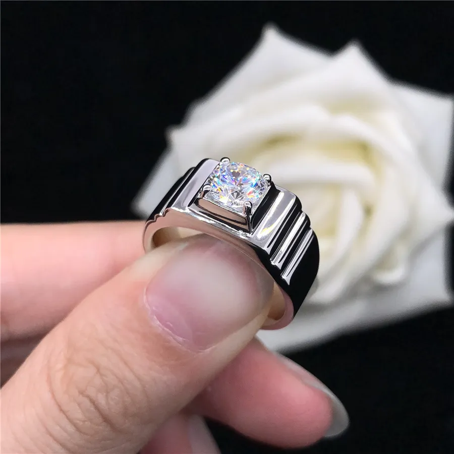 Bröllopsringar Original White Gold 18K Man Ring 0 8Ct Diamond Man S Engagement Love Promise Jewel Gift till make 230921