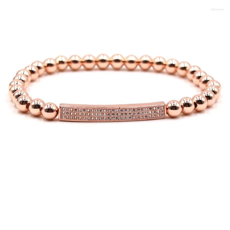 Strand Klassieke 6mm 4 Kleur Hematiet Steen Kraal Armbanden Pave CZ Rechthoek Armband Voor Mannen Vrouwen Charme Handgemaakte mode-sieraden Bijoux