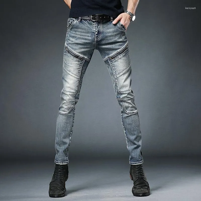 Jeans pour hommes Mode Mâle Automne Hiver Pantalon Ins Rétro Couture Zipper Multi-poche Slim Salopette