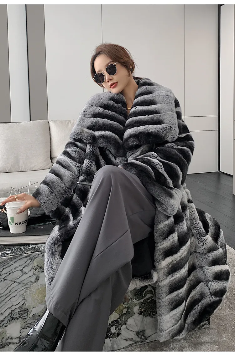 Womens Fur Faux Real Rex Rabbit Coat Winter Long Women Fashion Thick Warm Luxury 230922