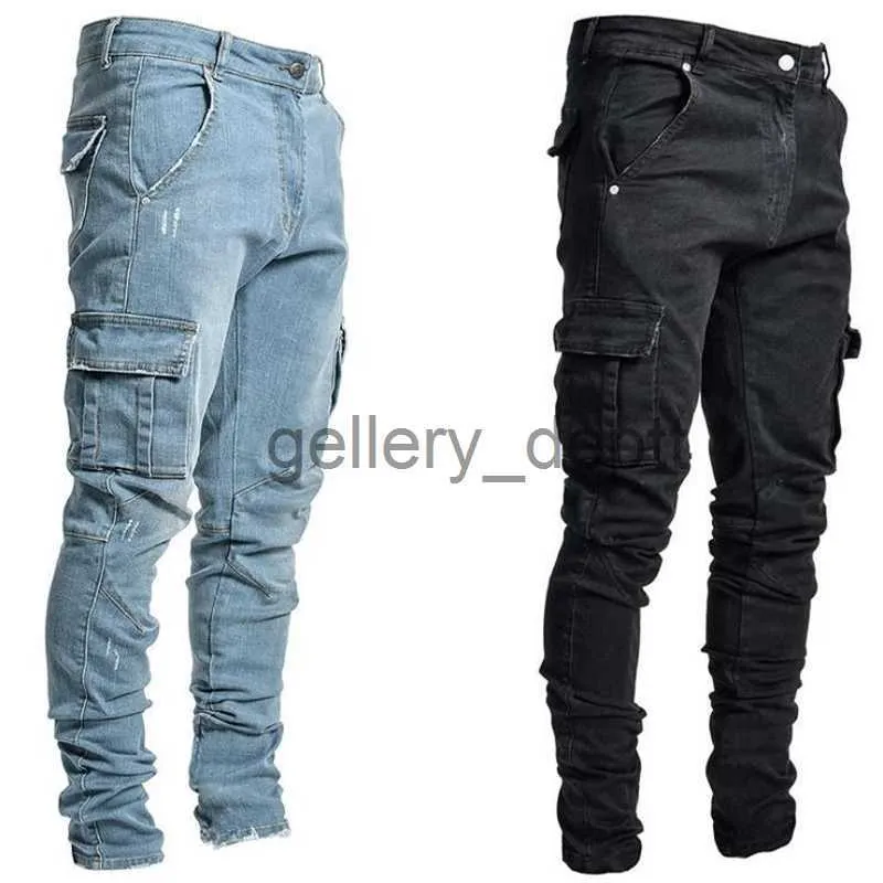 Jeans Masculinos Jeans Homens Preto Calças De Carga Multi Bolsos Denim  Pantalones Azul Slim Fit Overol Hombre Moda Casual Streetwear Calças 3xl  J230922 De $62,08