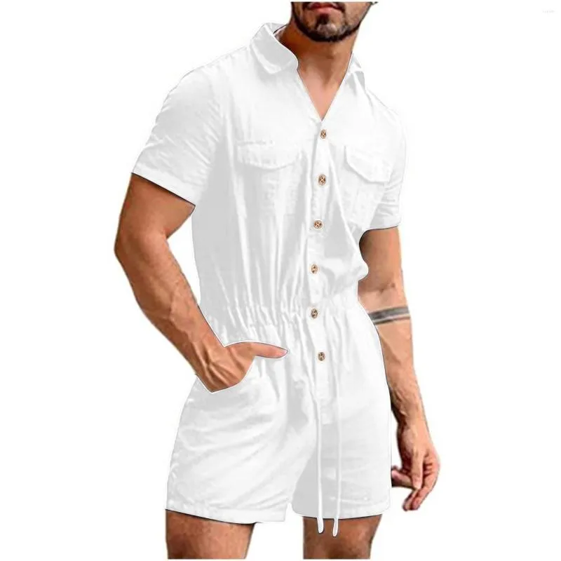 Men's Pants Summer Short Sleeve Casual Skinny Jumpsuit Overalls Cargo Shorts Playsuits Slim Romper High Quality Male Clothing 2023