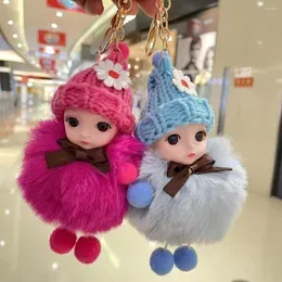 Keychains Pompom Girl Dolls Keychain Cute Fluffy Plush Doll Women Bags Keyrings Cars Key Ring Gift Charming Decoration