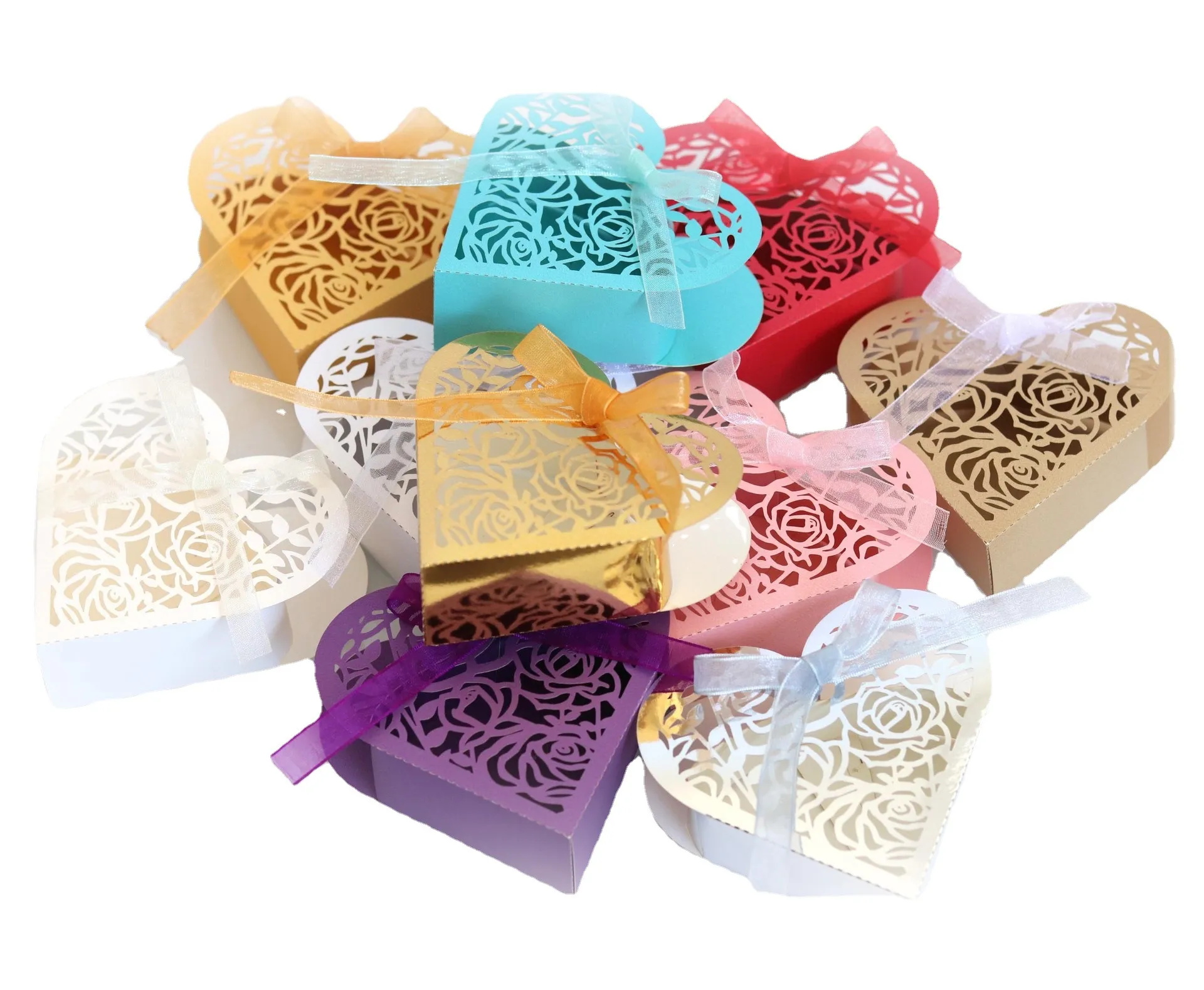 50pcs Hediye Şekerleri Favorler Çikolata Favorileri Şerit Hediye Kutusu Ambalaj Düğün Dekorasyon Dragees Kutu Ambalajı