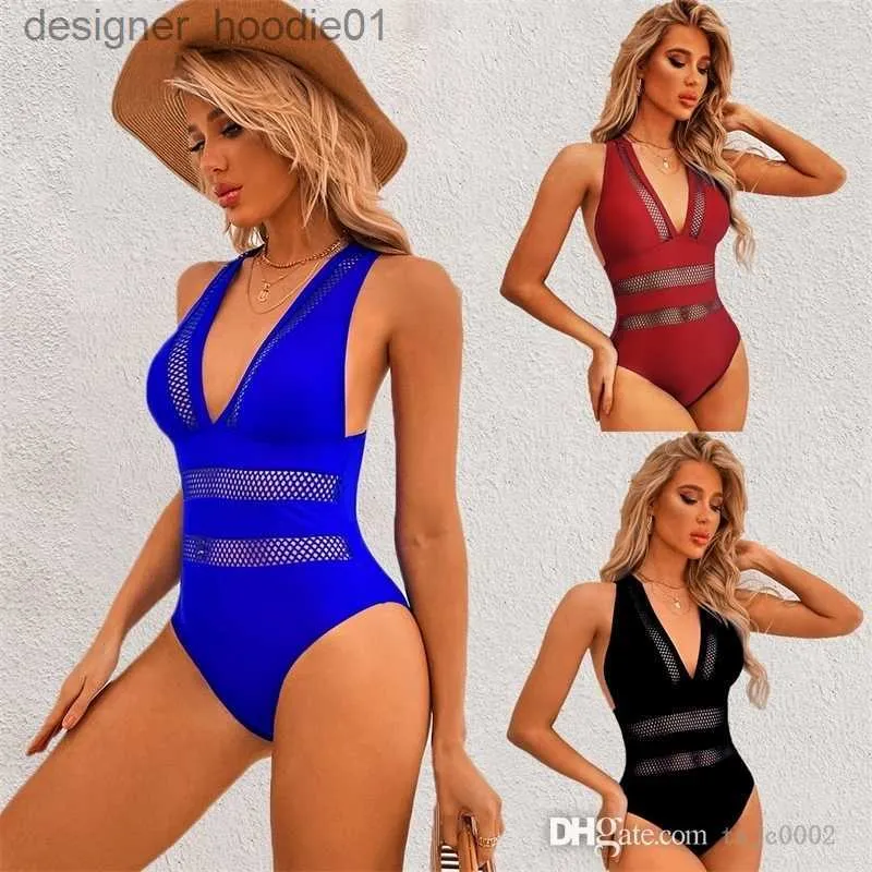 Dames Zwemkleding 2022 Dames Zwemkleding Dames Mesh Splitsing Bikini-outfits Sexy mouwloze jumpsuits Eendelig badpak Luxe strandkleding L230922