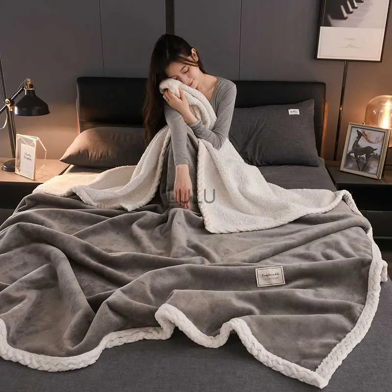 Blankets Imitation Lamb's Wool Autumn Warm Blanket for Sofa Bed Mechanical Wash Single Double Blankets Soft Warmth Sleeping Blanket Cozy HKD230922