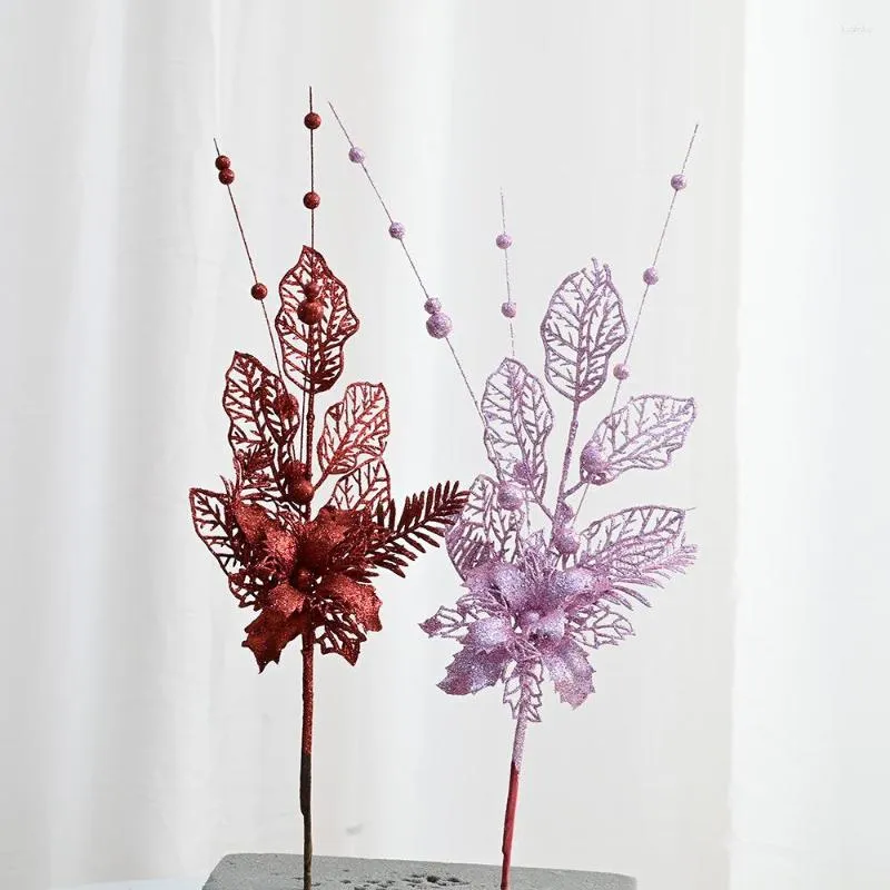 Decoratieve bloemen Kerstversiering Goudpoeder Lelies Boomornamenten Kerstsimulatie Takken Bessen Woondecoratie
