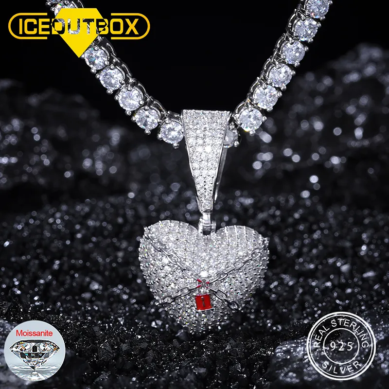 Sautoirs Lock Heart Pendentif Collier Or Argent Glacé Charme Ras De Cou Femmes Hommes 925 Sterling Hip Hop Bijoux 230921